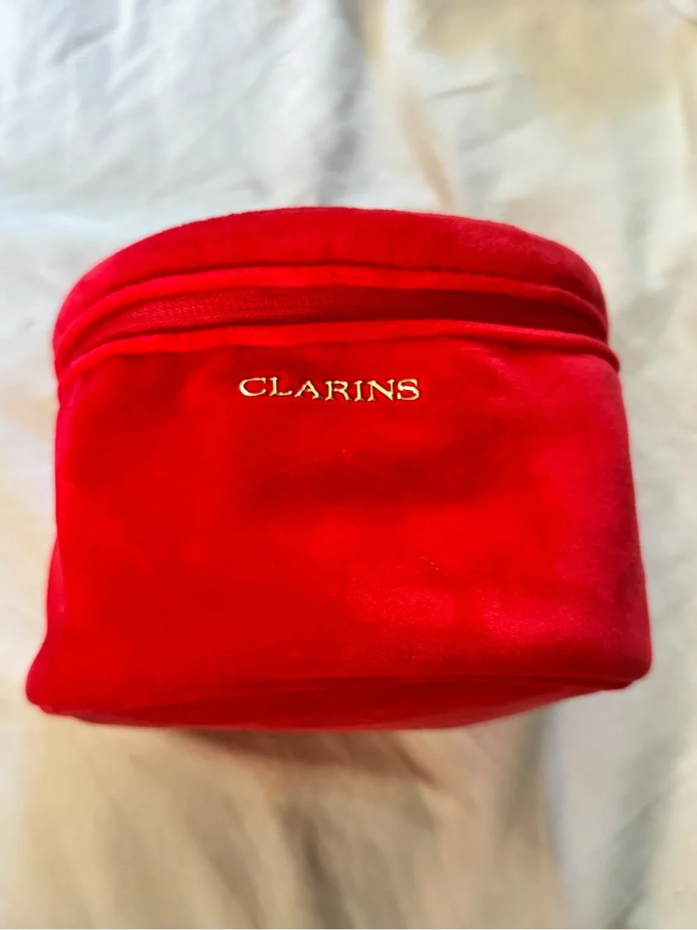 Clarins Skincare 7pc Set in red velvet travel bag NWOT